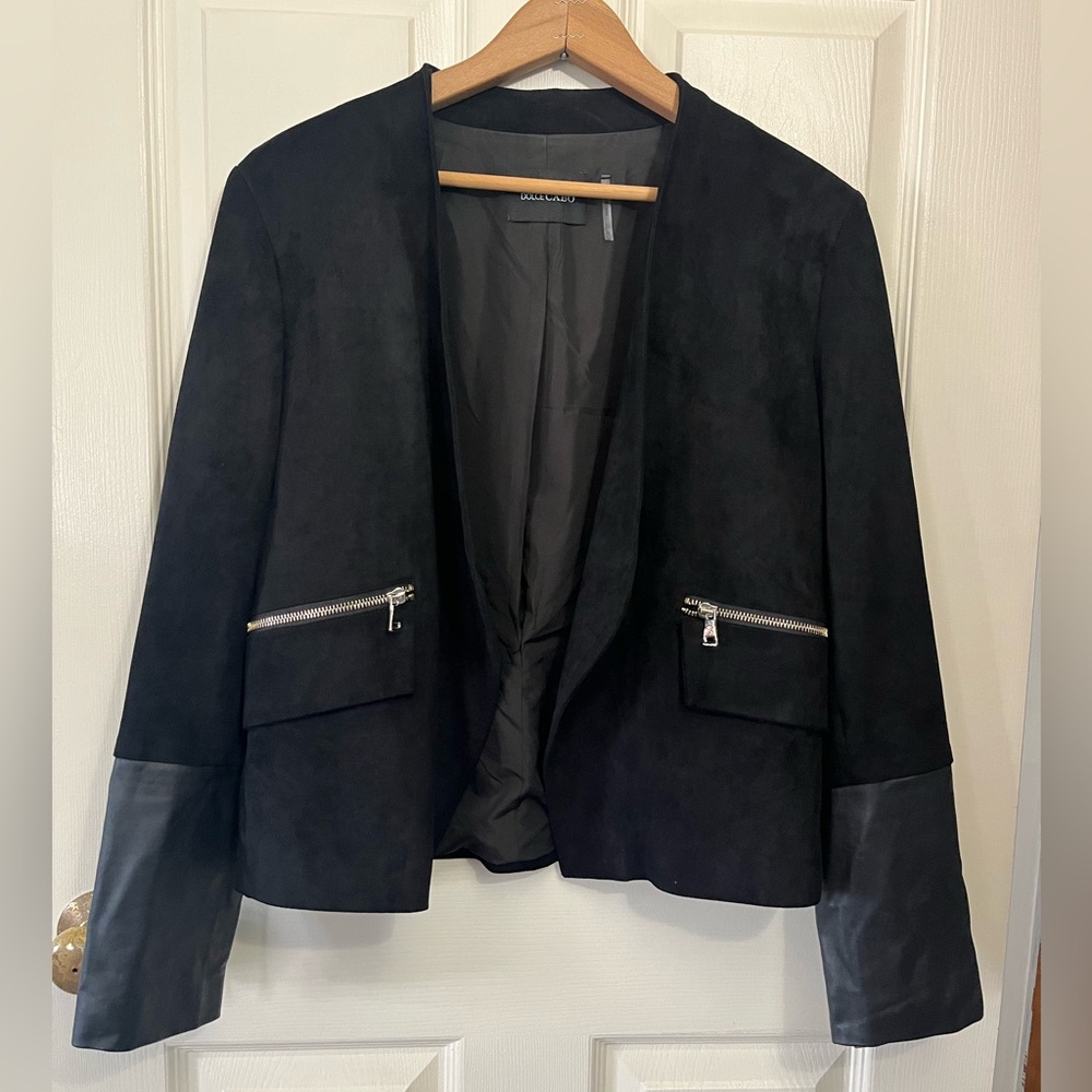 Dolce Cabo Faux Suede and Leather Blazer Jacket Zipper Accents Edgy